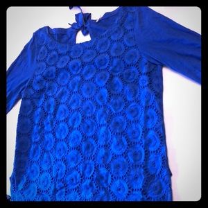 J.Crew Blue Eyelet 3/4-Sleeve Top